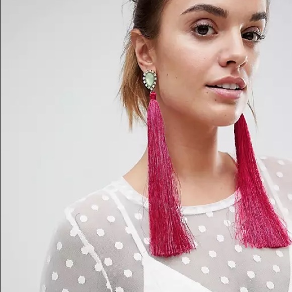 ASOS Statement Jewel Stone and Tassel Earrings - Picture 1 of 5